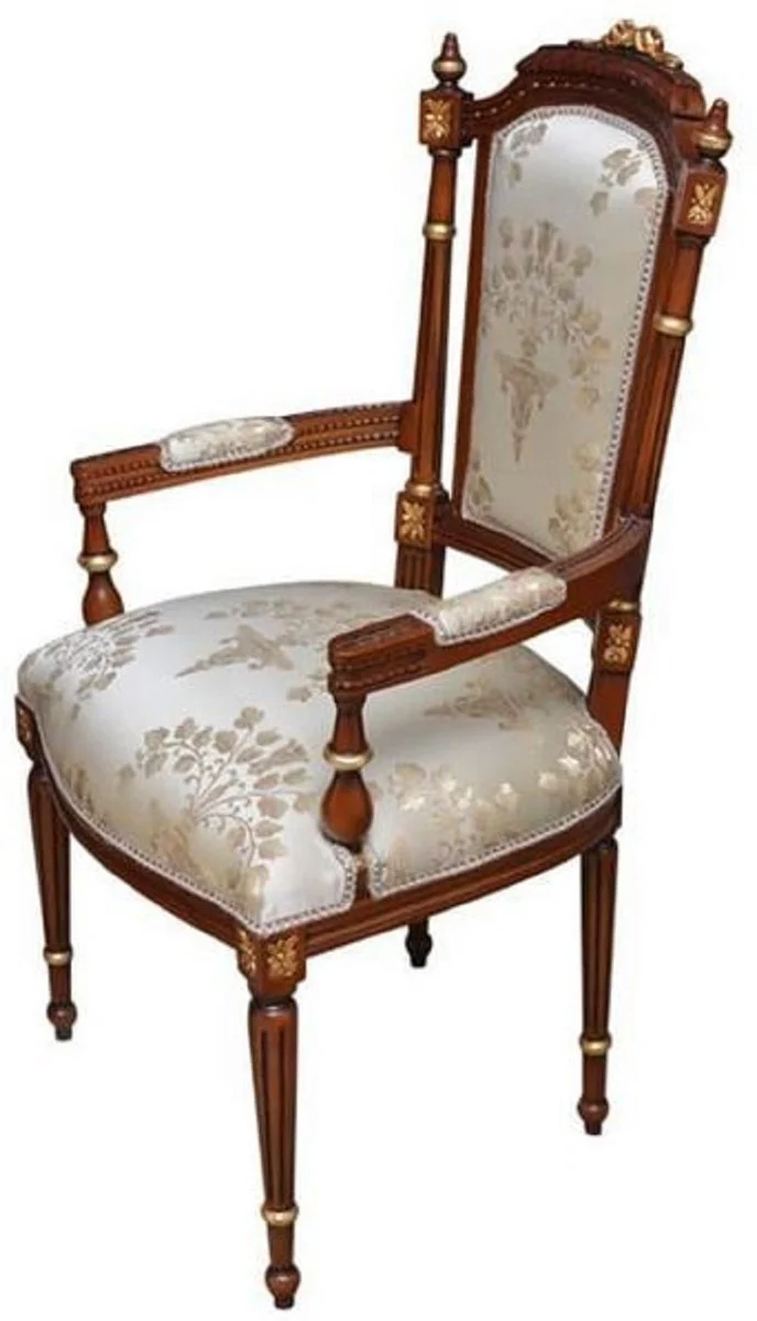 Baroque dining room chair cream / brown / gold - handmade antique style chair with armrests - dining room furniture in baroque style