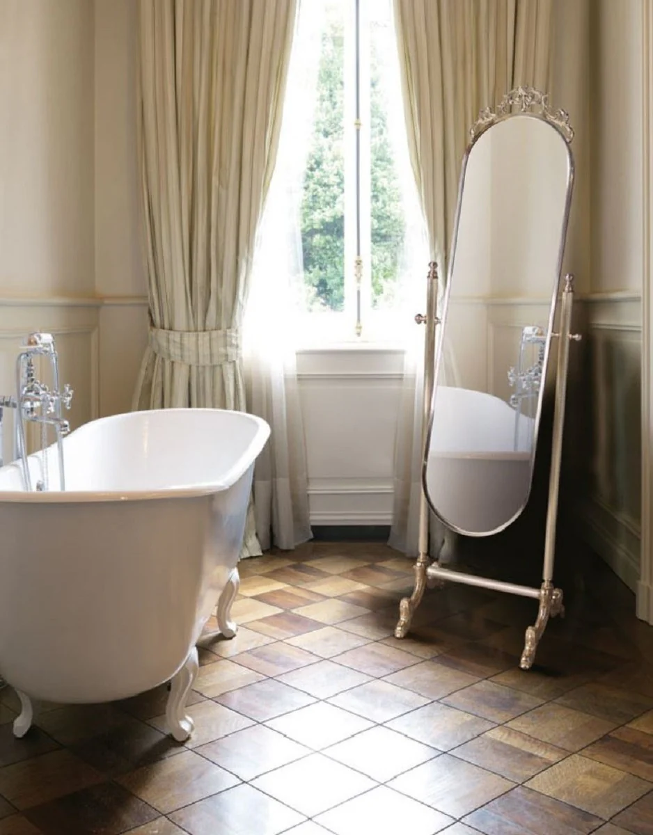 Luxury baroque standing mirror silver / gold 51 x 41 x H. 165 cm - noble brass mirror - bathroom mirror - bedroom mirror - baroque furniture - luxury quality