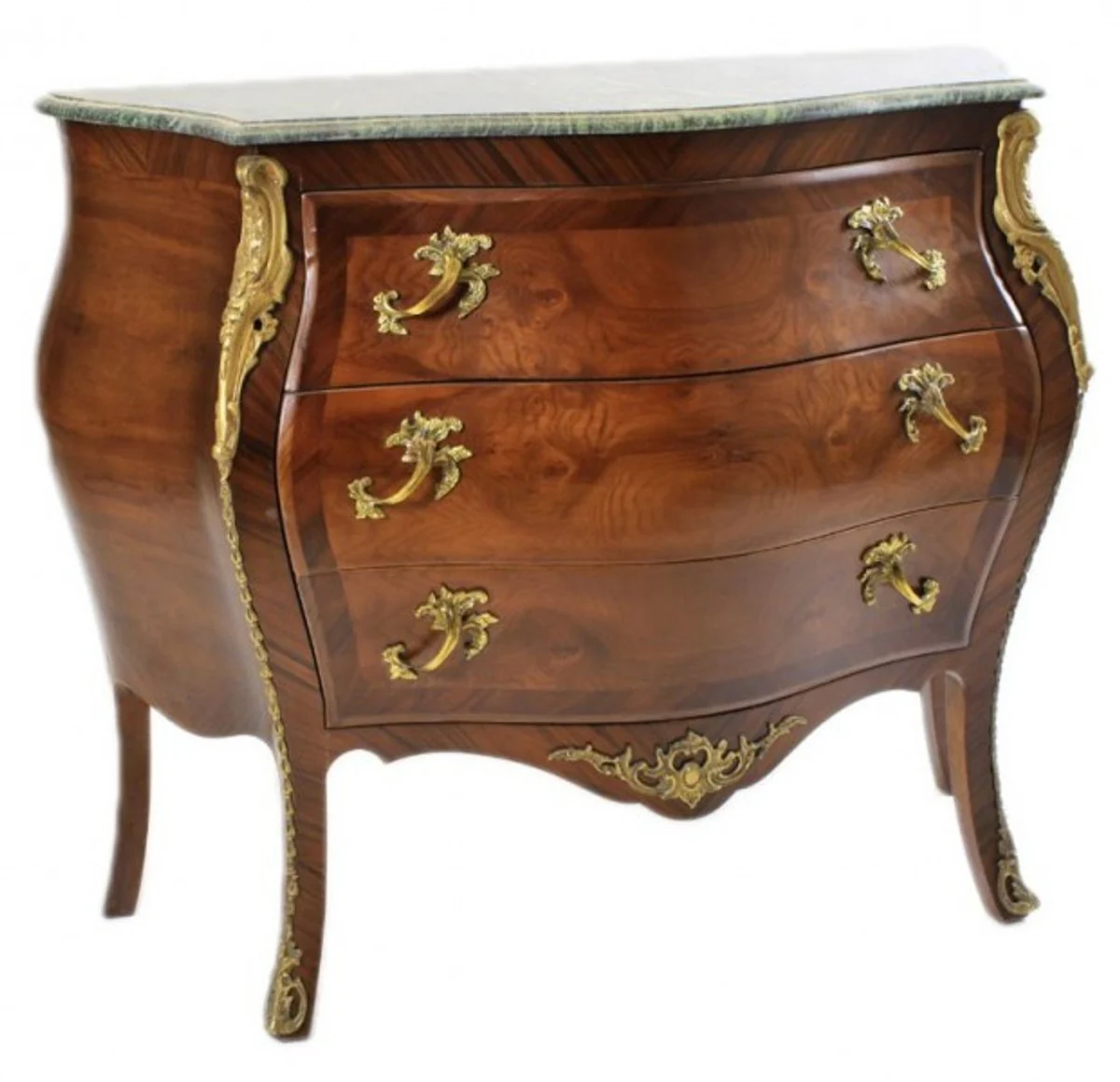 French Baroque chest of drawers brown with green marble top 3 drawers from Casa Padrino