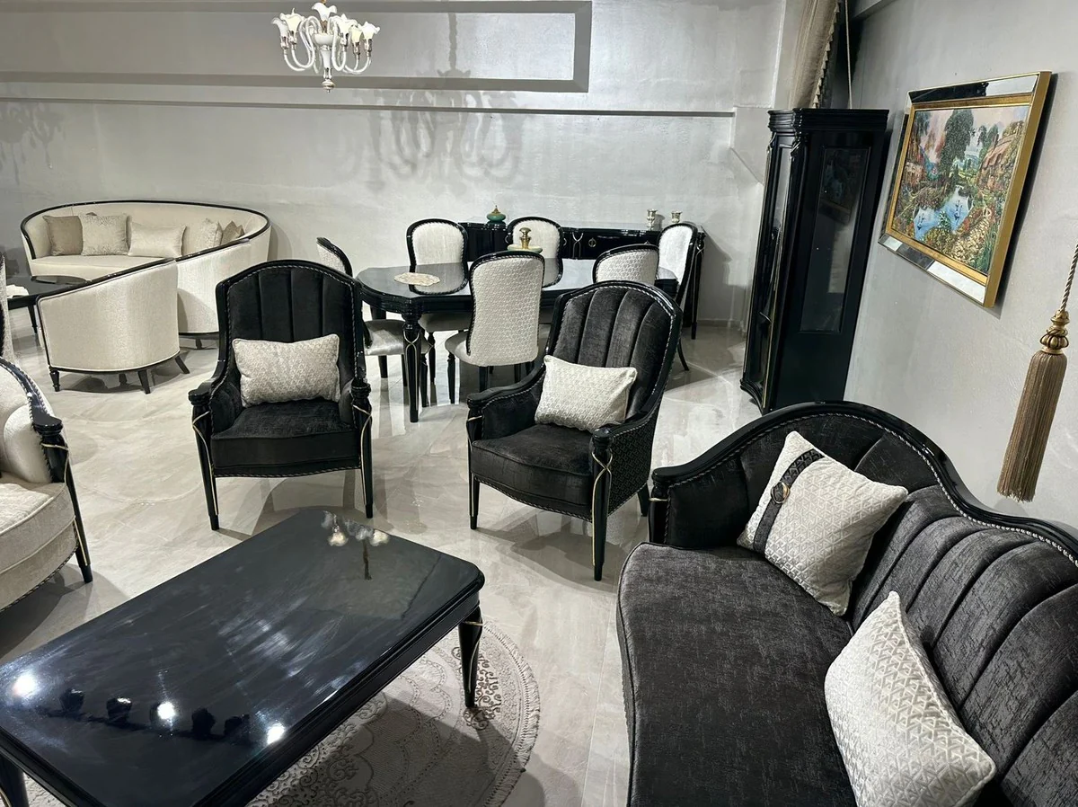 Luxury Baroque Living Room Sofa Black / Gold 250 cm - Magnificent Baroque Furniture