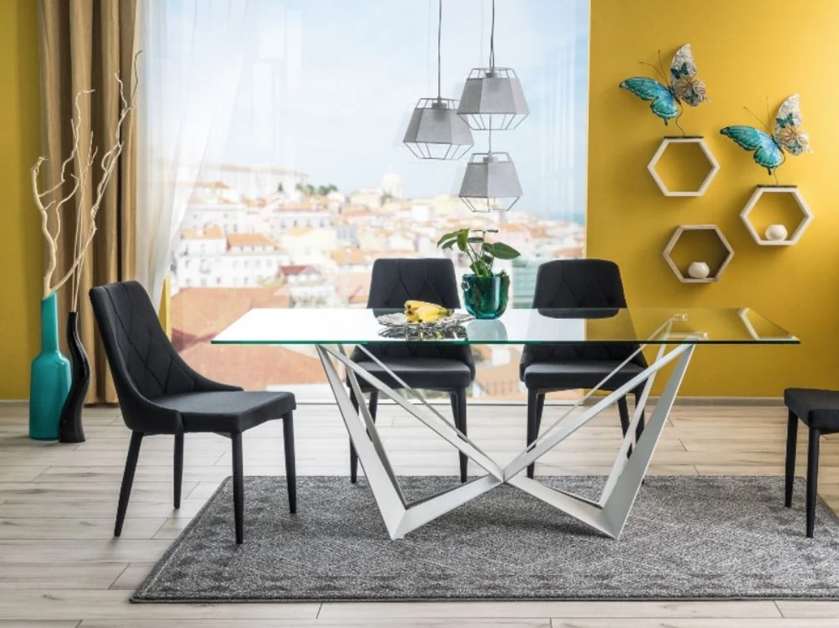 Designer dining table with tempered glass top white 180 x 90 x H. 76 cm - Luxury dining room furniture