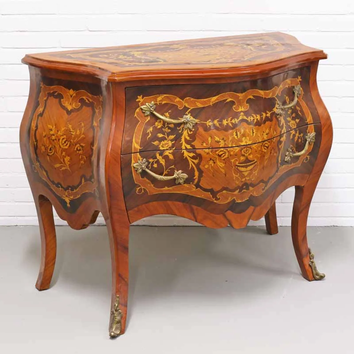 Baroque chest of drawers with 2 drawers in mahagini brown inlays / brass 100 x 55 x H. 85 cm - Baroque style furniture