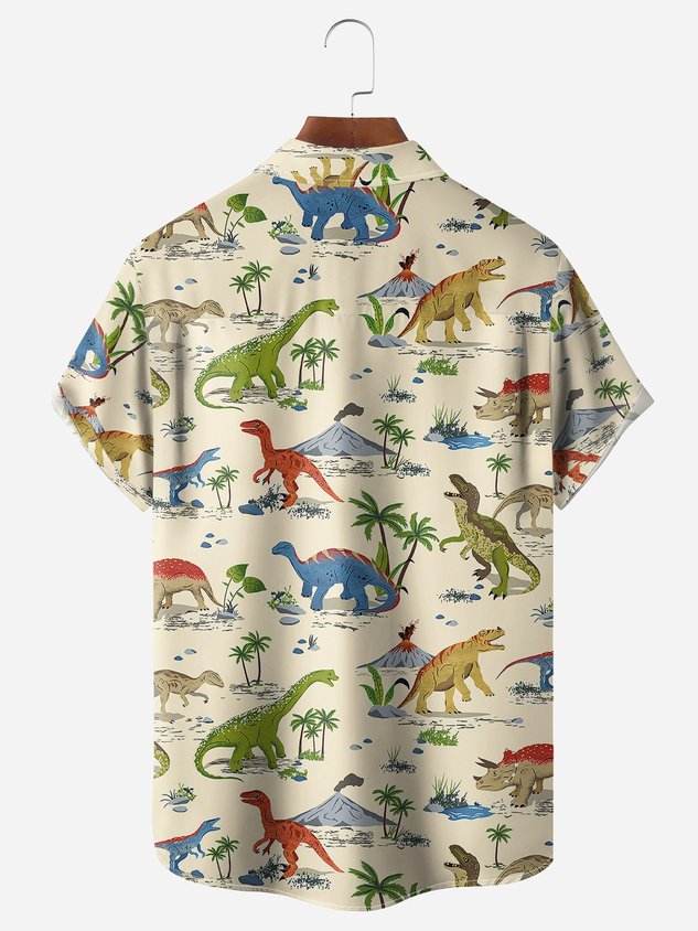 Dinosaur Chest Pocket Short Sleeve Hawaiian Shirt