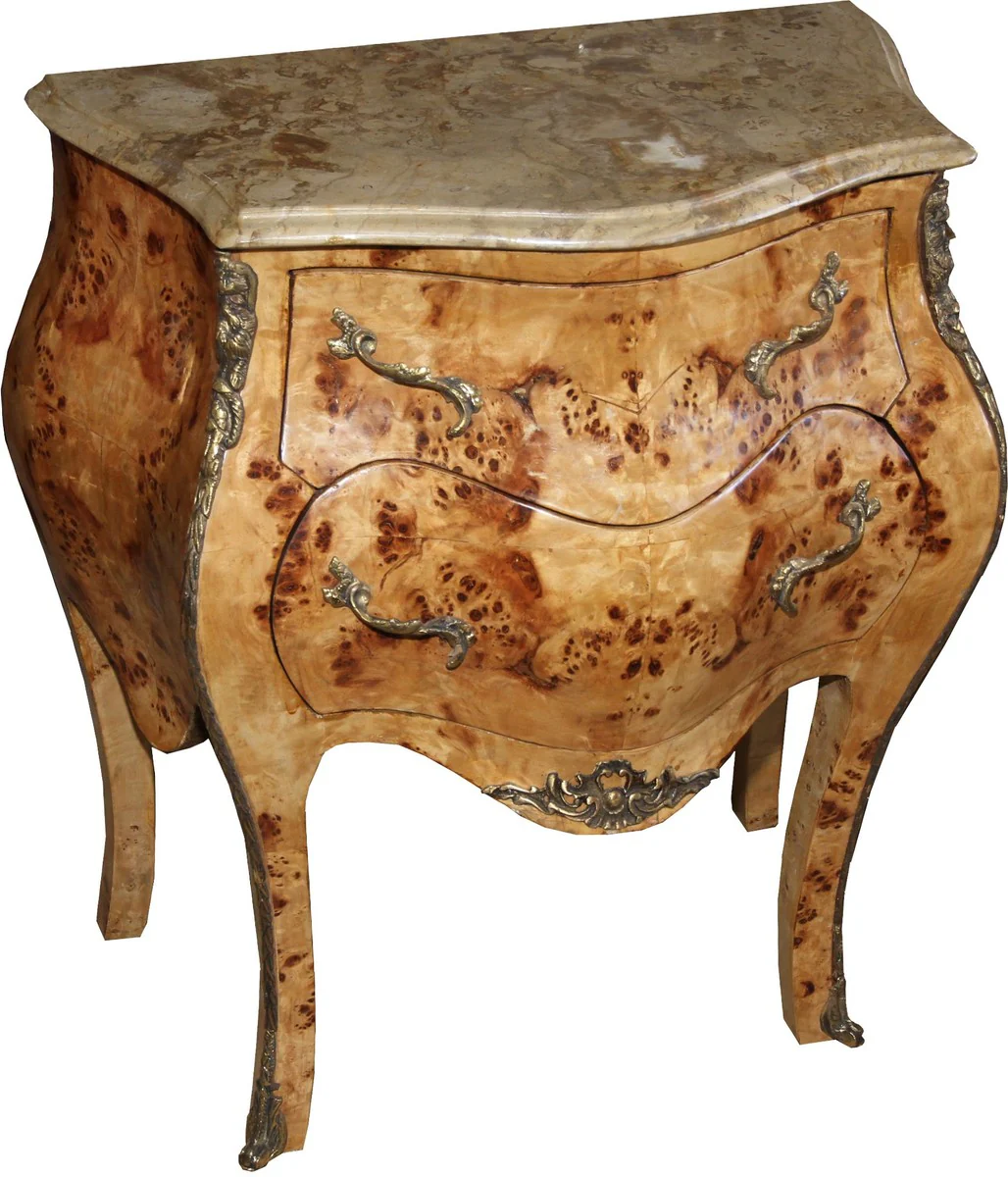 Baroque chest of drawers bird's eye maple with 2 drawers, marble top in cream W 68 cm, H 72 cm - handmade from solid wood