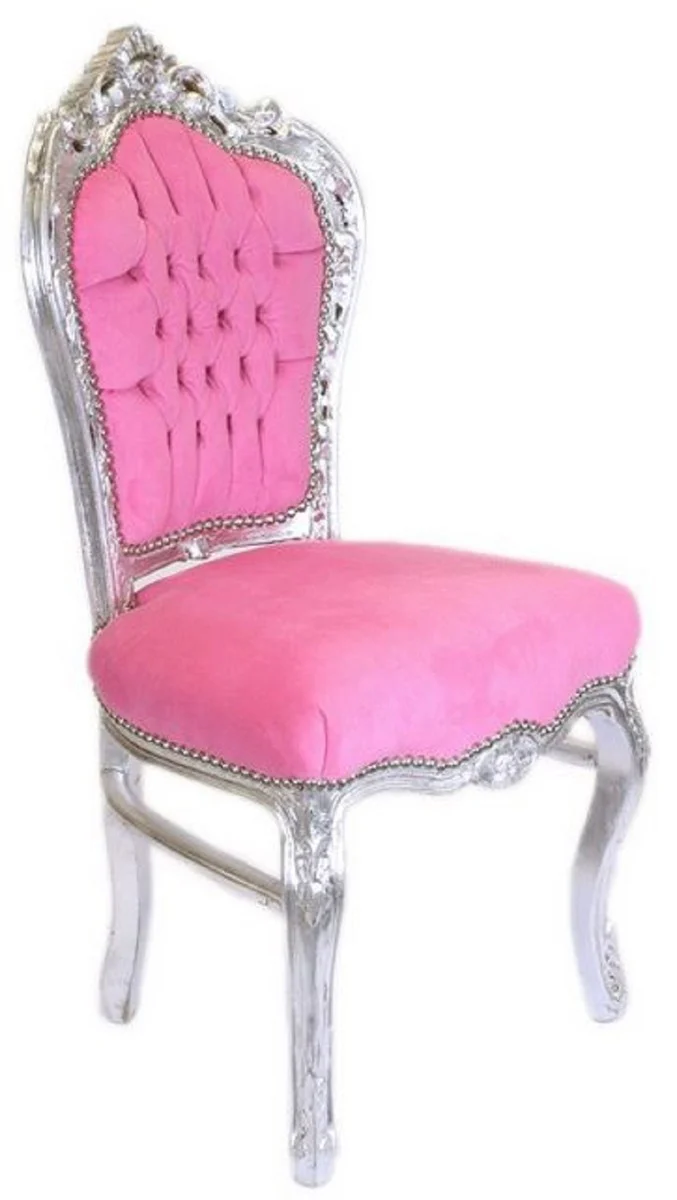 Baroque dining room chair pink / silver - handmade antique style chair with elegant velvet fabric - dining room furniture in baroque style - baroque furniture