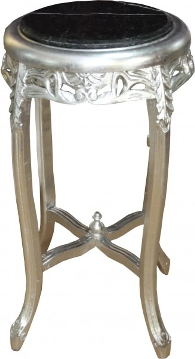 Baroque side table with marble top round silver/black 72 x 39 cm antique style