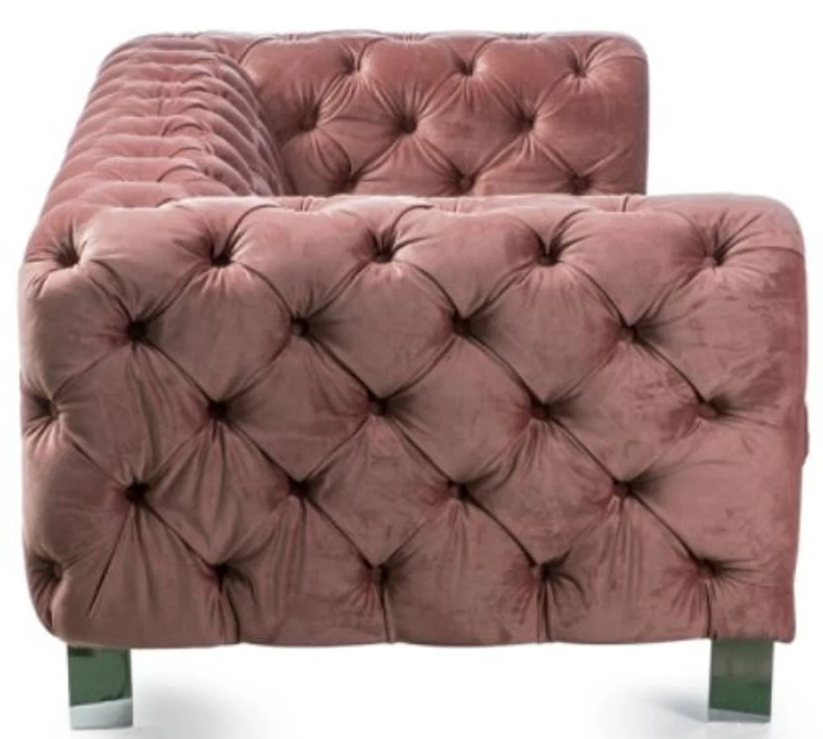 Luxury Chesterfield velvet sofa vintage pink / silver 200 x 100 x H. 68 cm - Chesterfield living room furniture