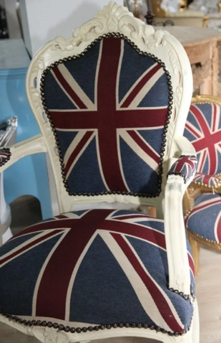 Baroque dining chair with armrests Union Jack / cream + matching footstool