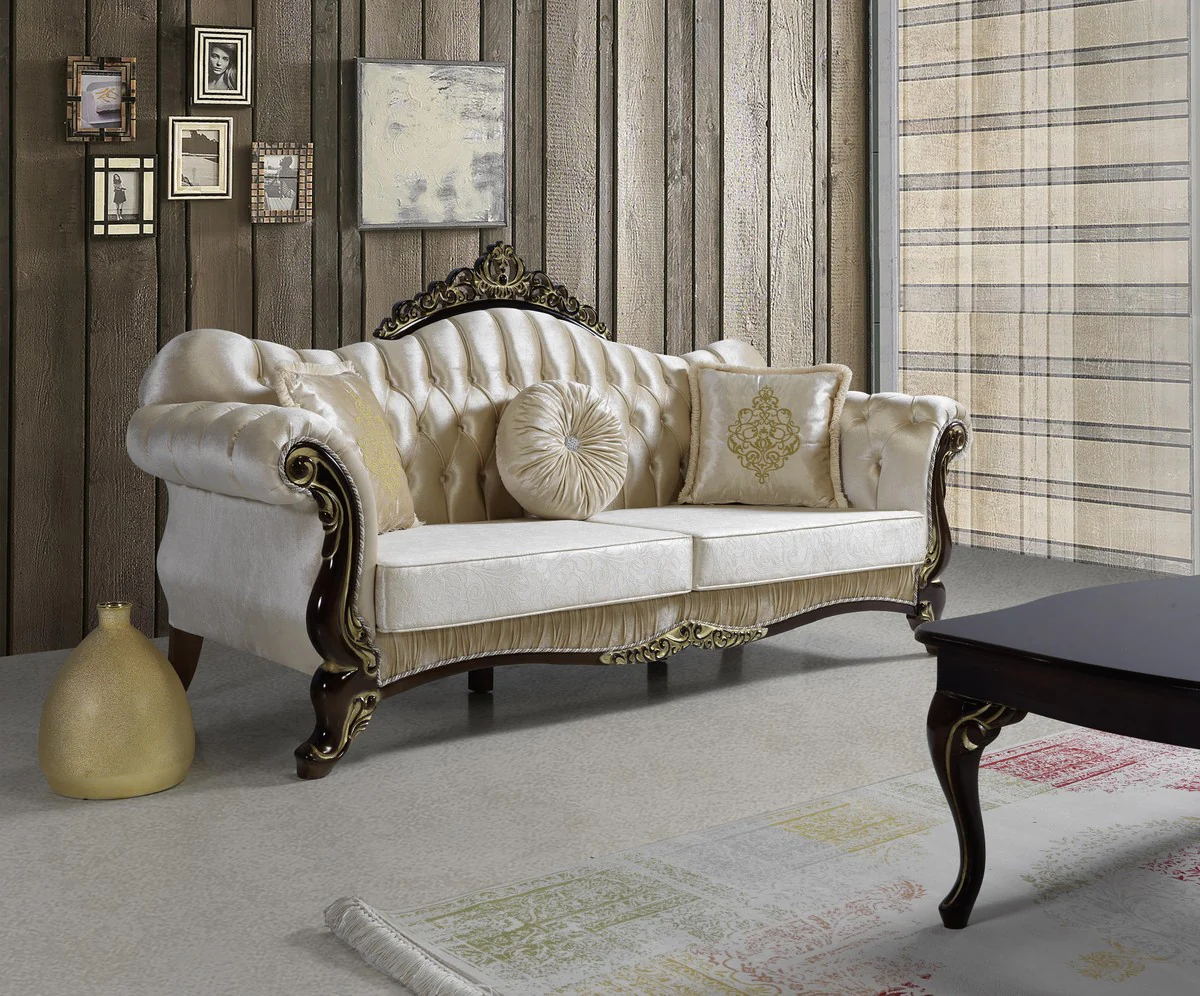Baroque living room set champagne colors / black / gold - 2 sofas & 2 armchairs & 1 coffee table - living room furniture - noble & magnificent