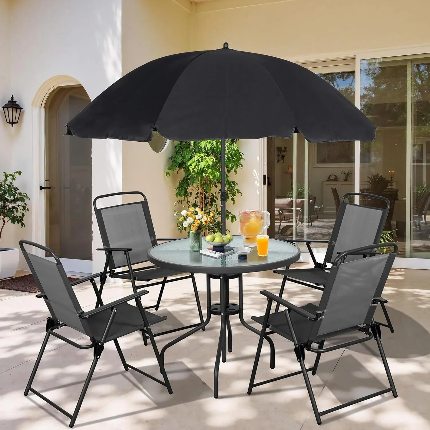 Vongrasig 6 Piece Folding Patio Dining Set Small Metal Outdoor Garden Patio Table and Chair Set