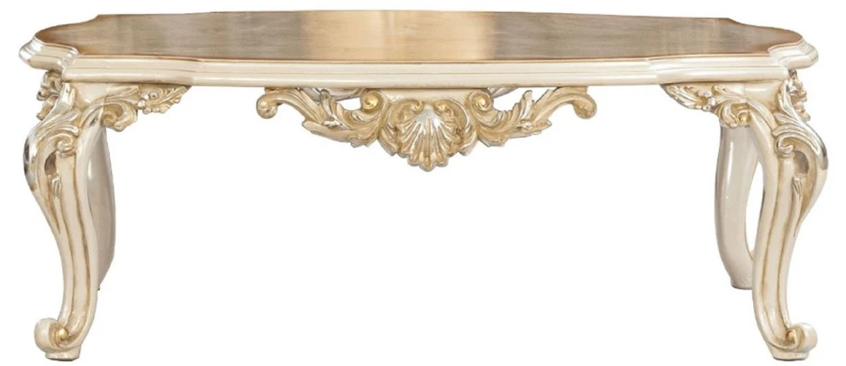 Luxury baroque coffee table brown / white / gold / silver - handmade solid wood living room table in baroque style - baroque furniture - noble & magnificent