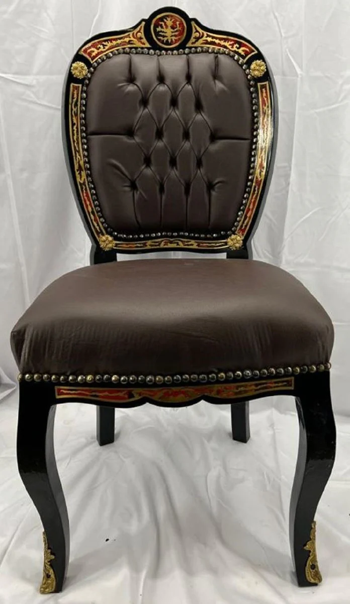 Baroque Boulle Dining Room Chair Brown / Black / Red / Gold - Magnificent chair with elegant faux leather - Dining room furniture in Baroque style - Baroque Interior - Baroque Boulle furniture
