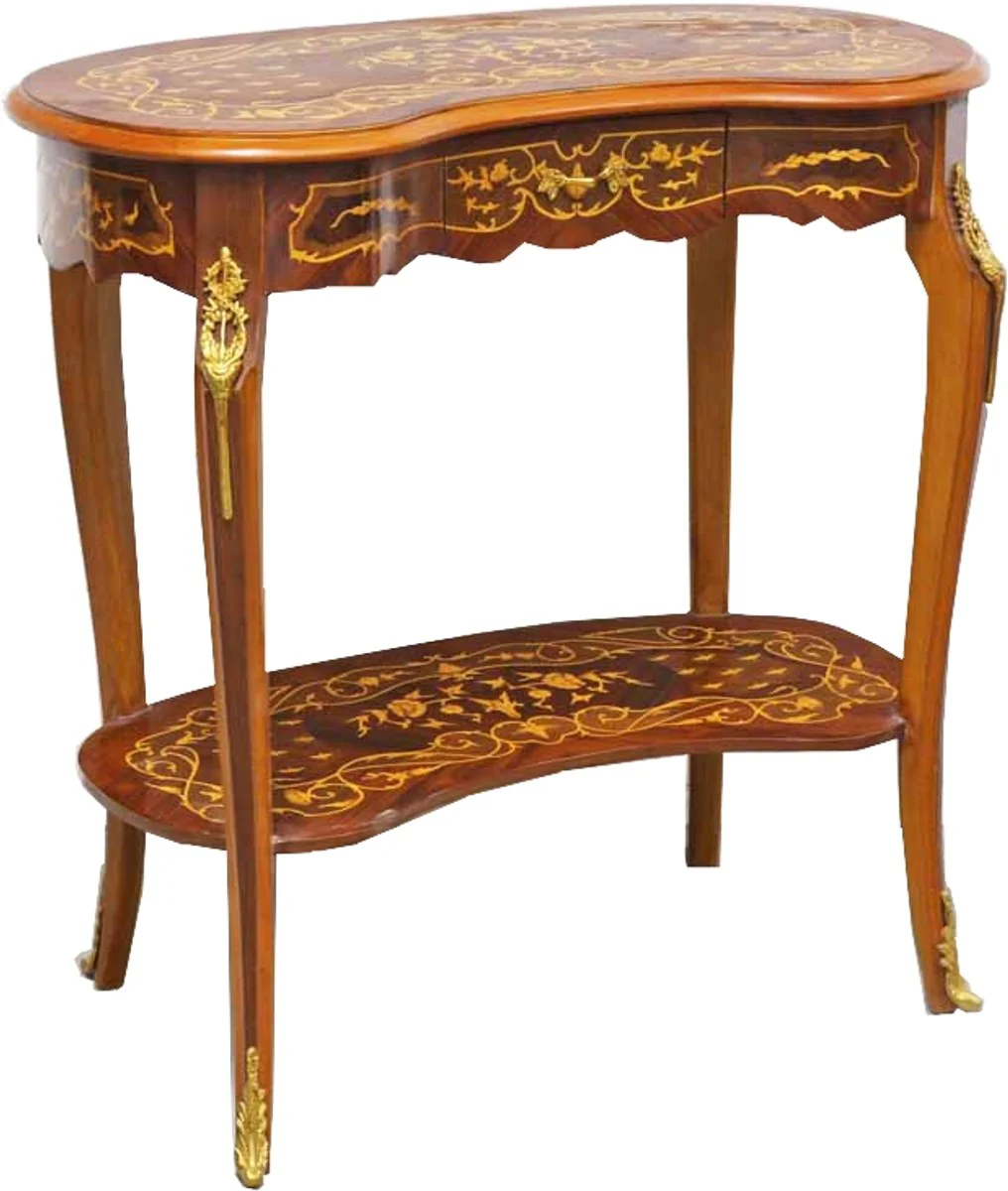 Baroque side table with drawer brown inlay - antique style side table - telephone table - furniture
