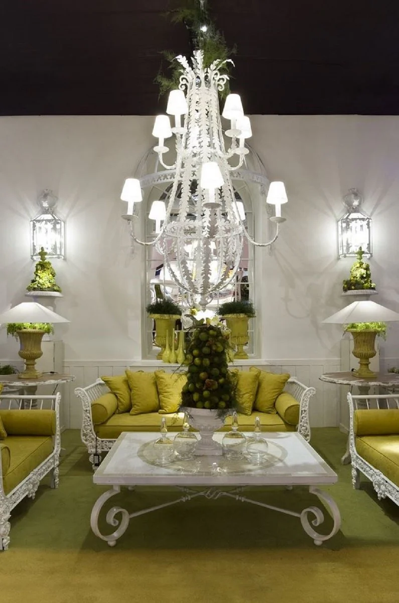 Luxury baroque sofa olive green / white 212 x 87 x H. 77 cm - hand-forged wrought iron sofa with cushions - living room sofa - garden sofa - terrace sofa - baroque furniture