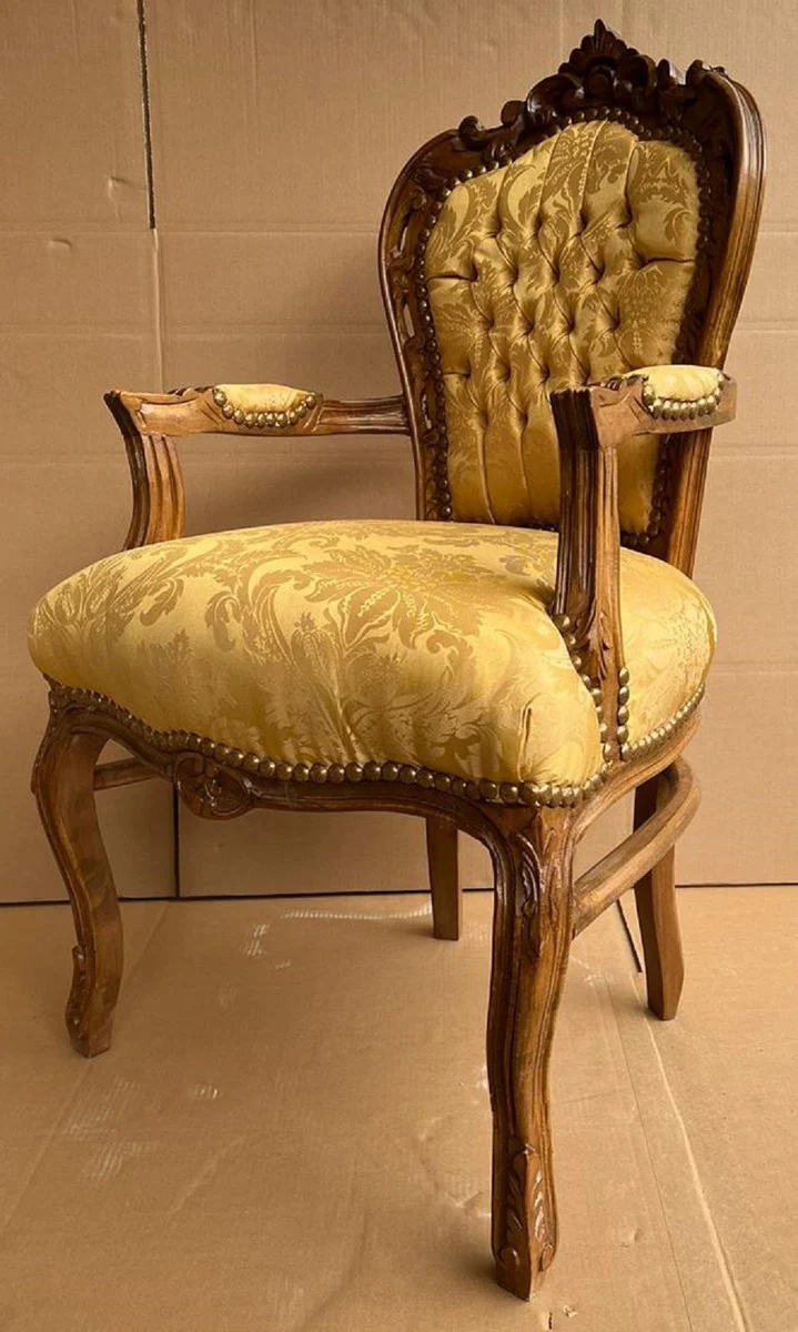 Baroque dining room chair with armrests gold / brown - handmade antique style solid wood chair with elegant pattern - dining room furniture in baroque style - baroque furniture