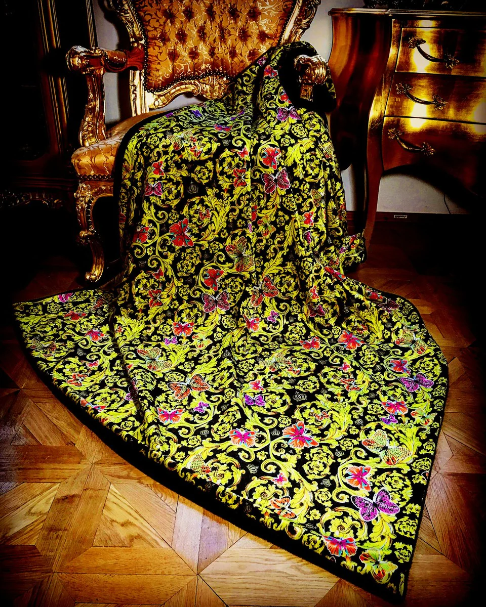Luxury blanket Pompöös by Baroque Butterflies & Flowers by Harald Glööckler with glitter stones