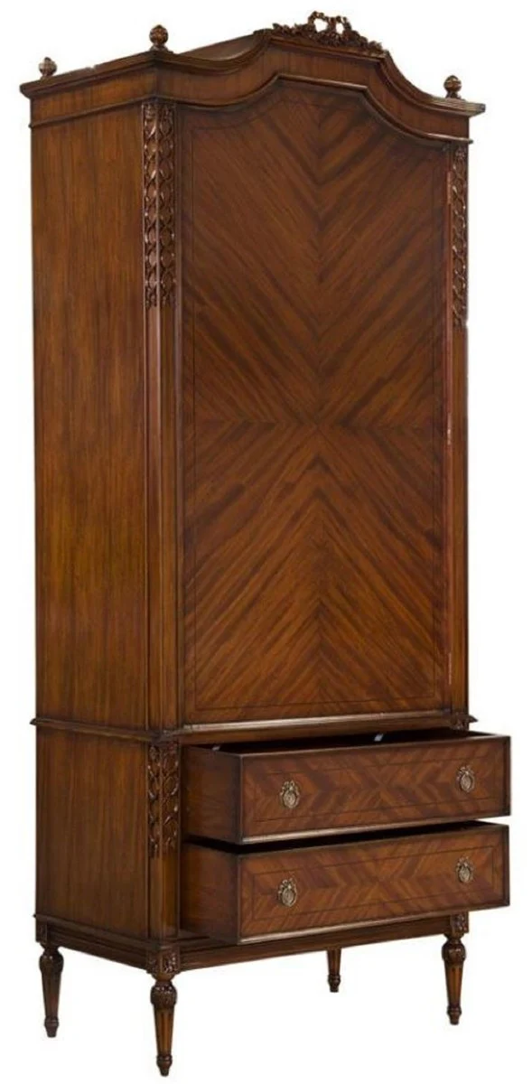 Luxury Art Nouveau Wardrobe Dark Brown - Handcrafted Solid Wood Bedroom Cabinet with Door & 2 Drawers - Baroque & Art Nouveau Bedroom Furniture