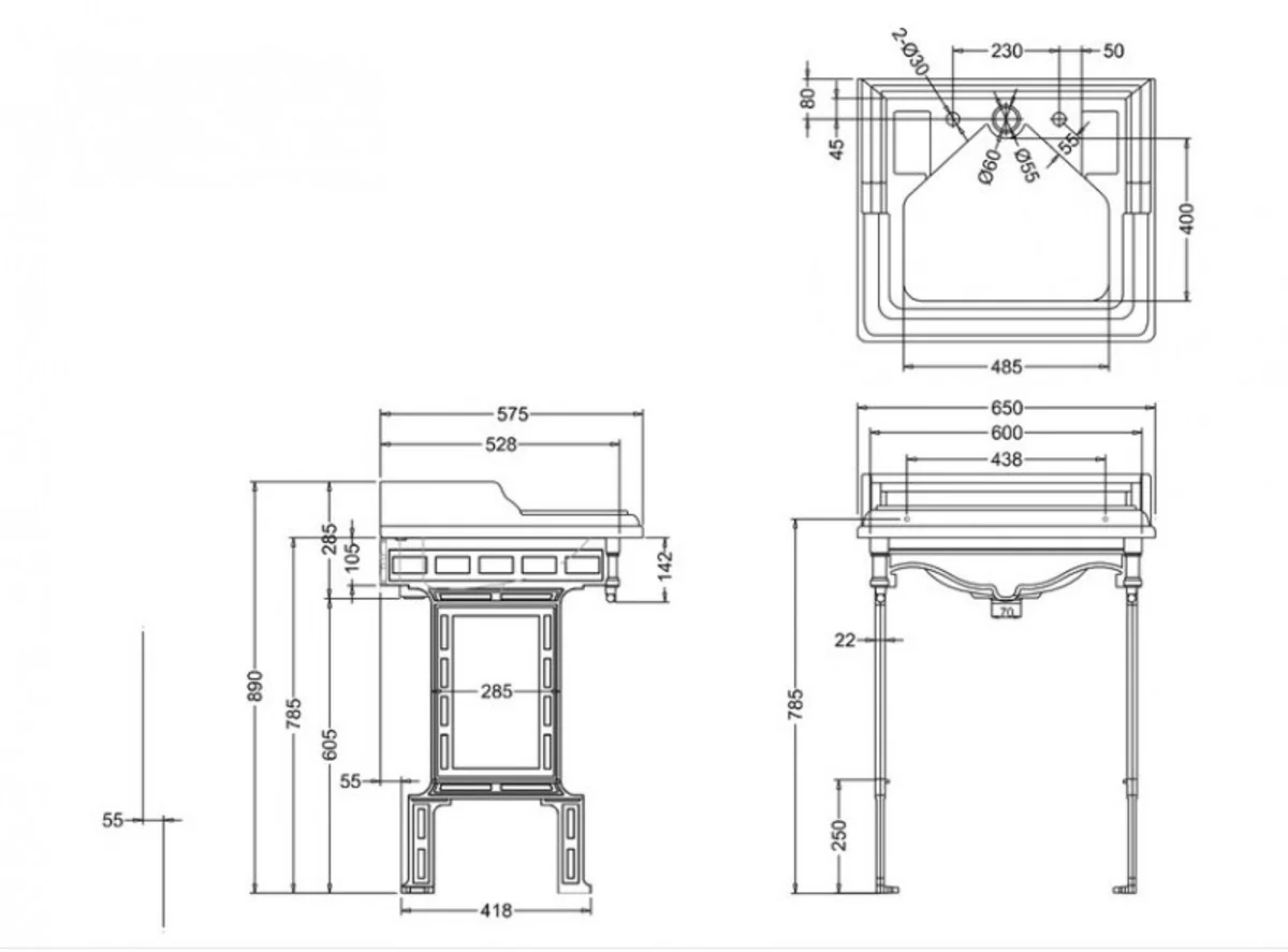 Art Nouveau standing washbasin white / white with 2 tap holes - baroque washbasin baroque style antique style
