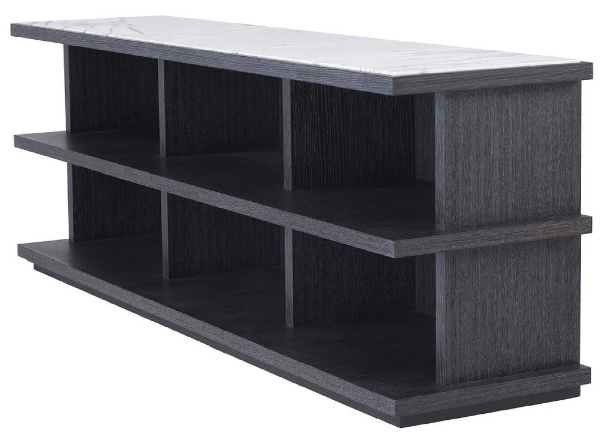 Luxury shelf cabinet anthracite gray / white / lilac 220 x 55 x H. 80 cm - Elegant solid wood cabinet with 3 shelves and marble tops - Luxury living room furniture