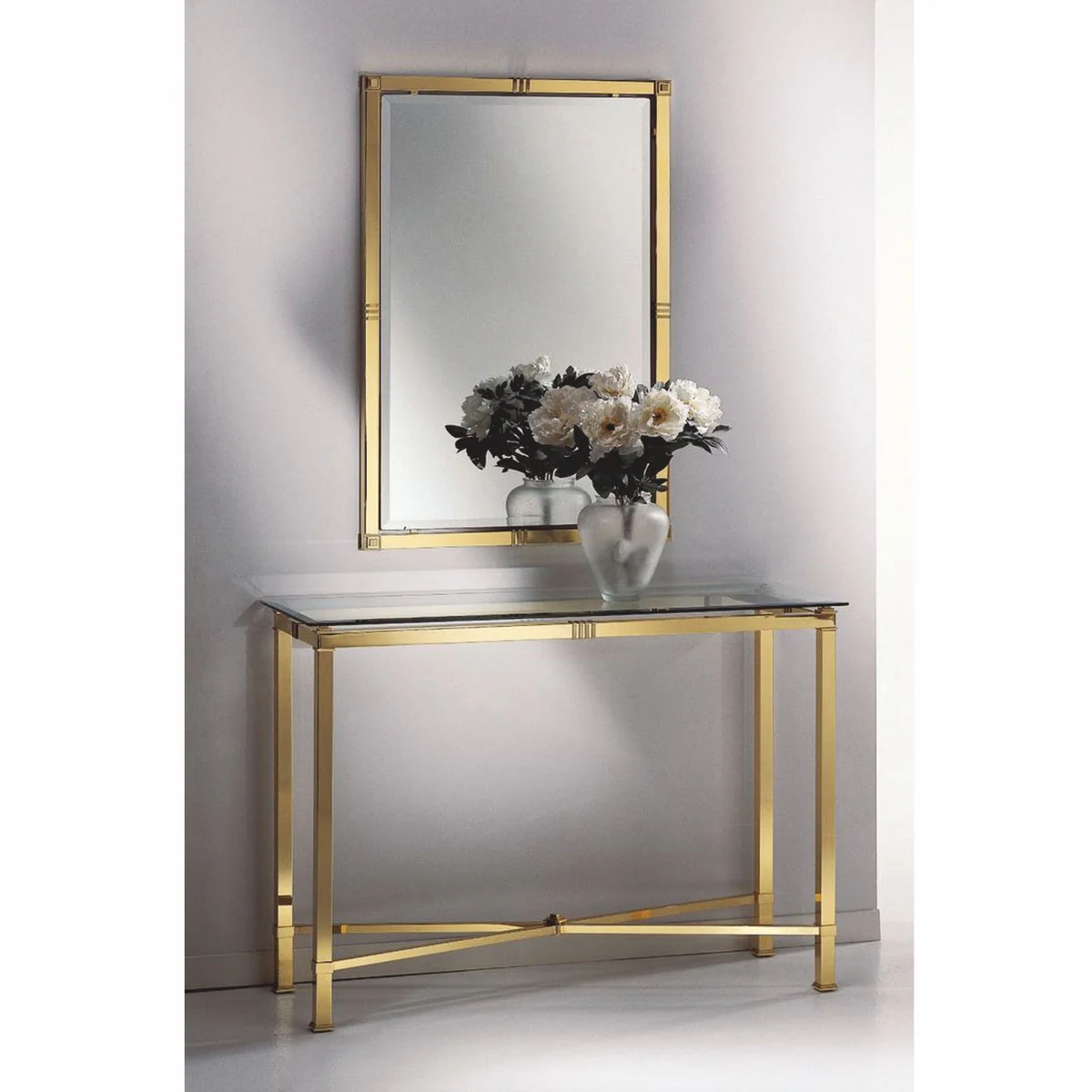 Luxury mirror shiny brass / satin brass H. 100 cm - Made in Italy