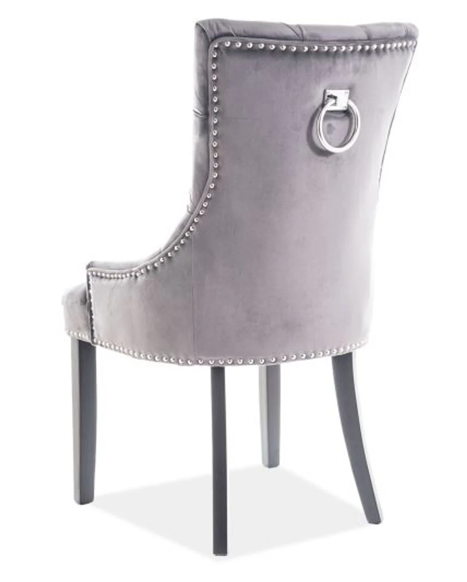 Luxury Chesterfield Dining Chair Gray / Silver / Black - Kitchen Chair with Velvet Fabric - Dining Room Furniture