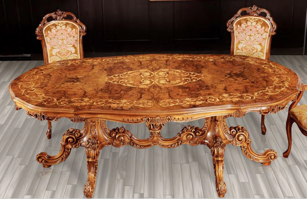 Luxury Baroque Dining Table Brown - Oval Solid Wood Dining Room Table in Baroque Style - Magnificent Baroque Dining Room Furniture - First Class Quality - Made in Italy