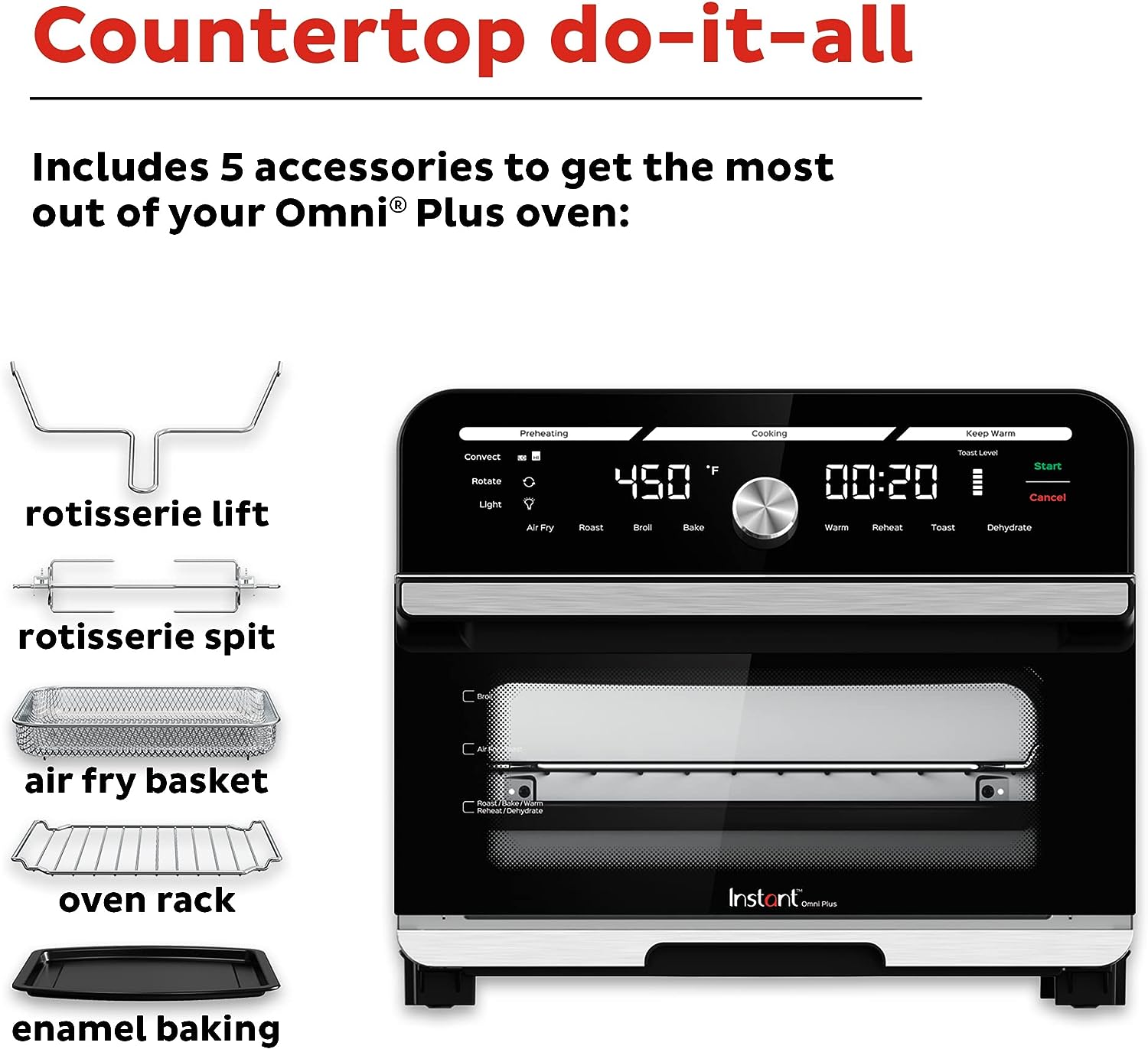 Instant Omni Plus 19 QT/18L Air Fryer Toaster Oven Combo, From the Makers of Instant Pot, 10-in-1 Features, Fits a 12" Pizza, 6 Slices of Bread, App with Over 100 Recipes, Stainless Steel Visit the Instant Pot Store
