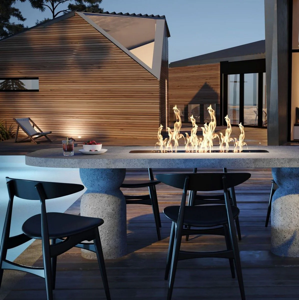 Luxury dining table with bioethanol fireplace 240 x 110 x H. 75 cm - Various colors - Dining room table - Garden table - Dining room furniture - Garden furniture - Luxury furniture - Luxury furnishings