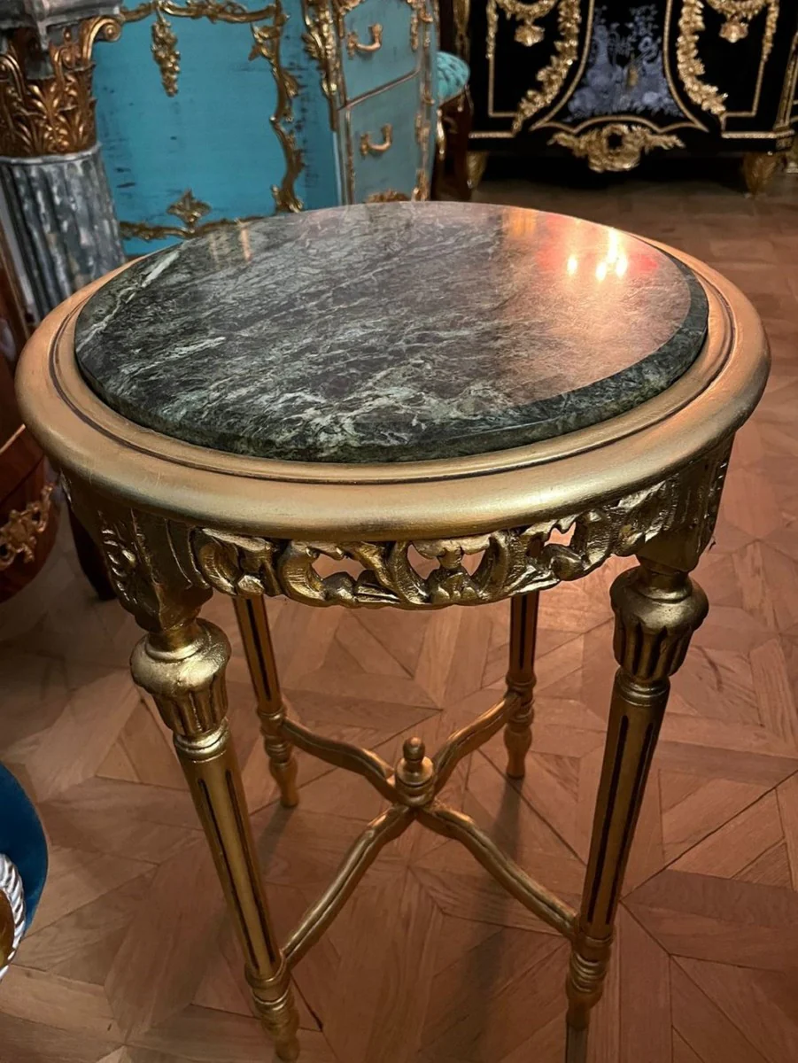 Baroque side table gold / green - handmade antique style solid wood table with marble top - living room furniture in baroque style - antique style furniture - baroque furniture - baroque furnishings