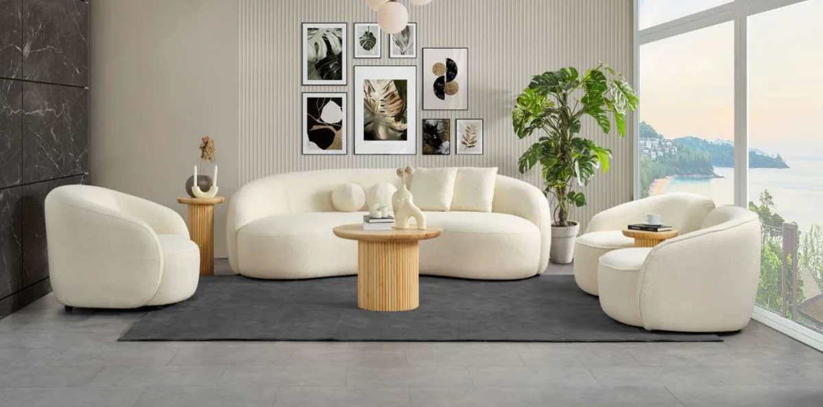 Luxury sofa ivory 250 x 120 x H. 76 cm - Curved living room sofa - Hotel sofa - Living room furniture - Hotel furniture - Luxury furniture - Luxury furnishings - Living room furnishings