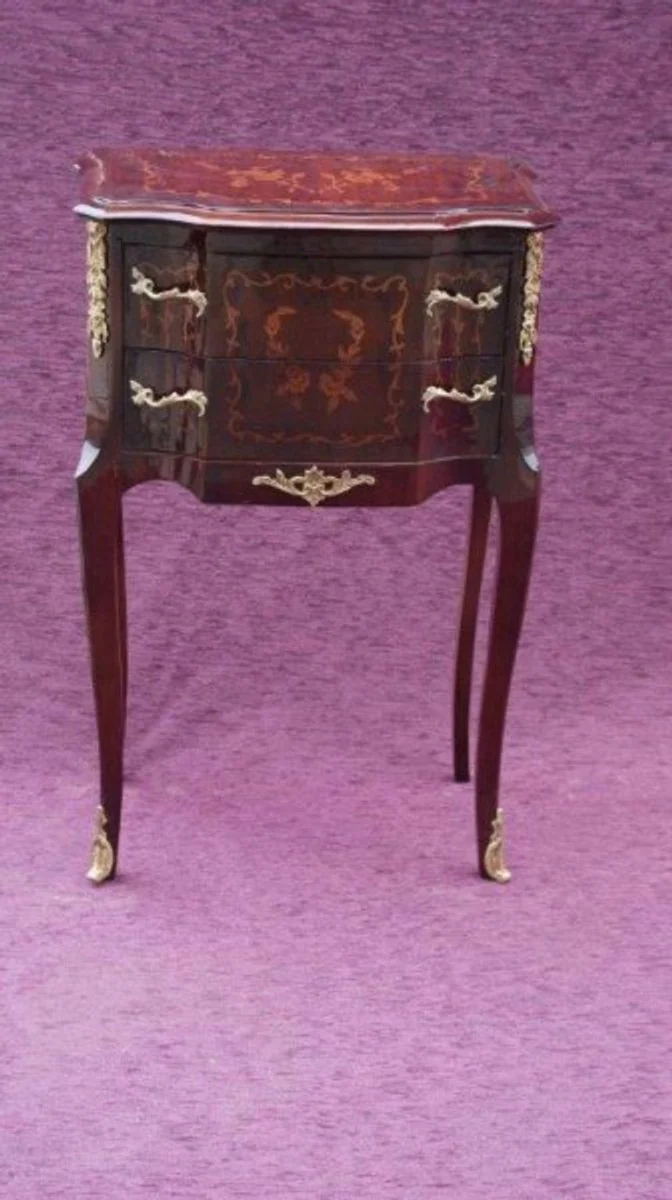 Baroque chest of drawers with 2 drawers brown inlay H 79 cm, W 52 cm - Mahogany model - bedside table console