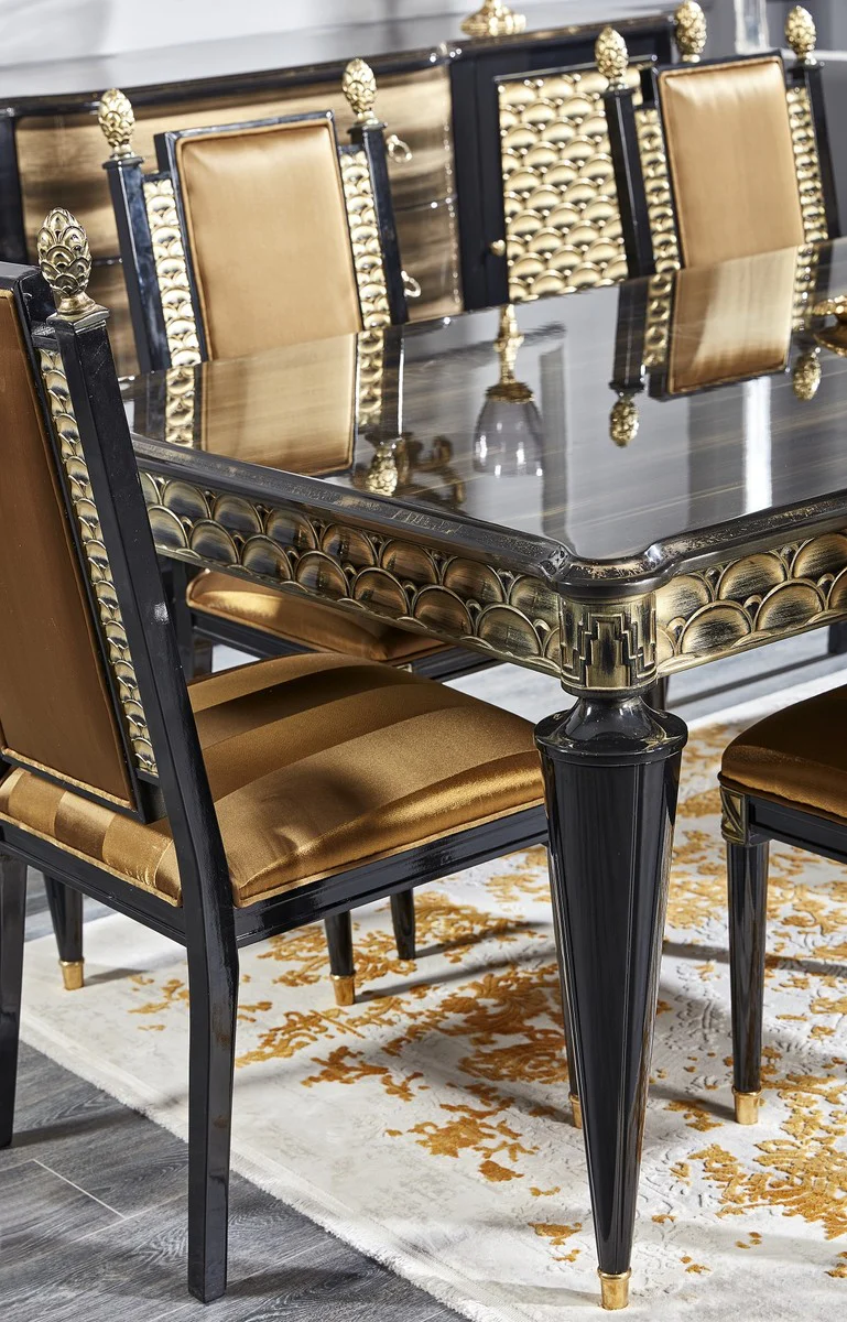 Luxury Baroque Dining Room Set Gold / Black - 1 dining table and 6 dining chairs - Baroque style dining room furniture