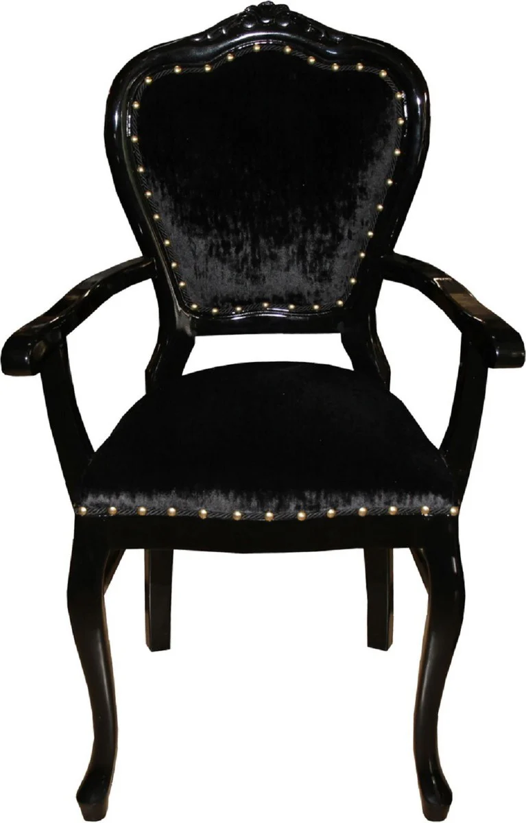 Luxury Baroque dining room set black / black 60 x 47 x H. 99 cm - 6 handmade dining chairs with armrests - Baroque dining room furniture