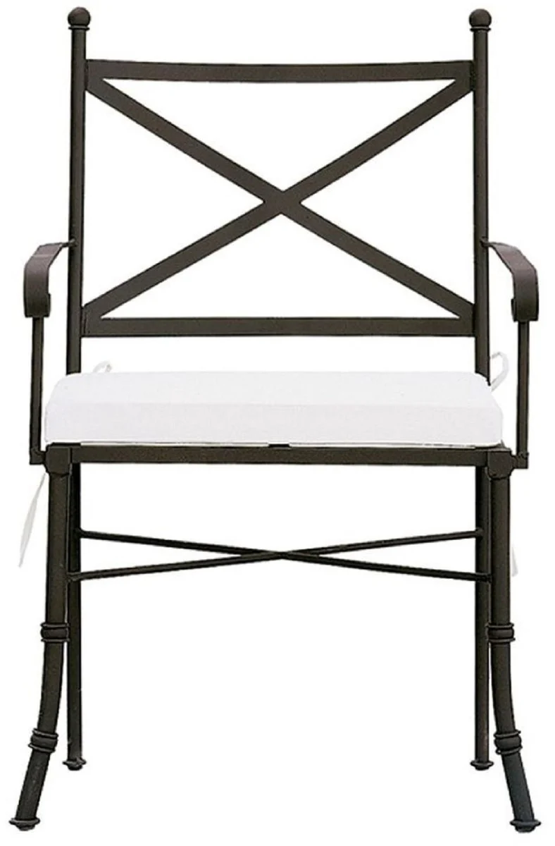 Luxury Art Nouveau garden chair set with armrests and seat cushions brown / white 61 x 51 x H. 97 cm - Hand-forged dining room chairs - Dining room garden patio furniture