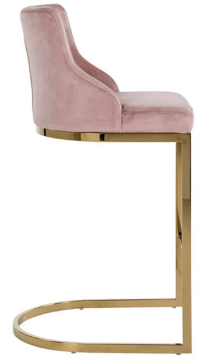 Luxury bar chair pink / gold 48 x 49 x H. 103 cm - Padded bar stool with elegant velvet fabric and stainless steel legs - Luxury bar furniture