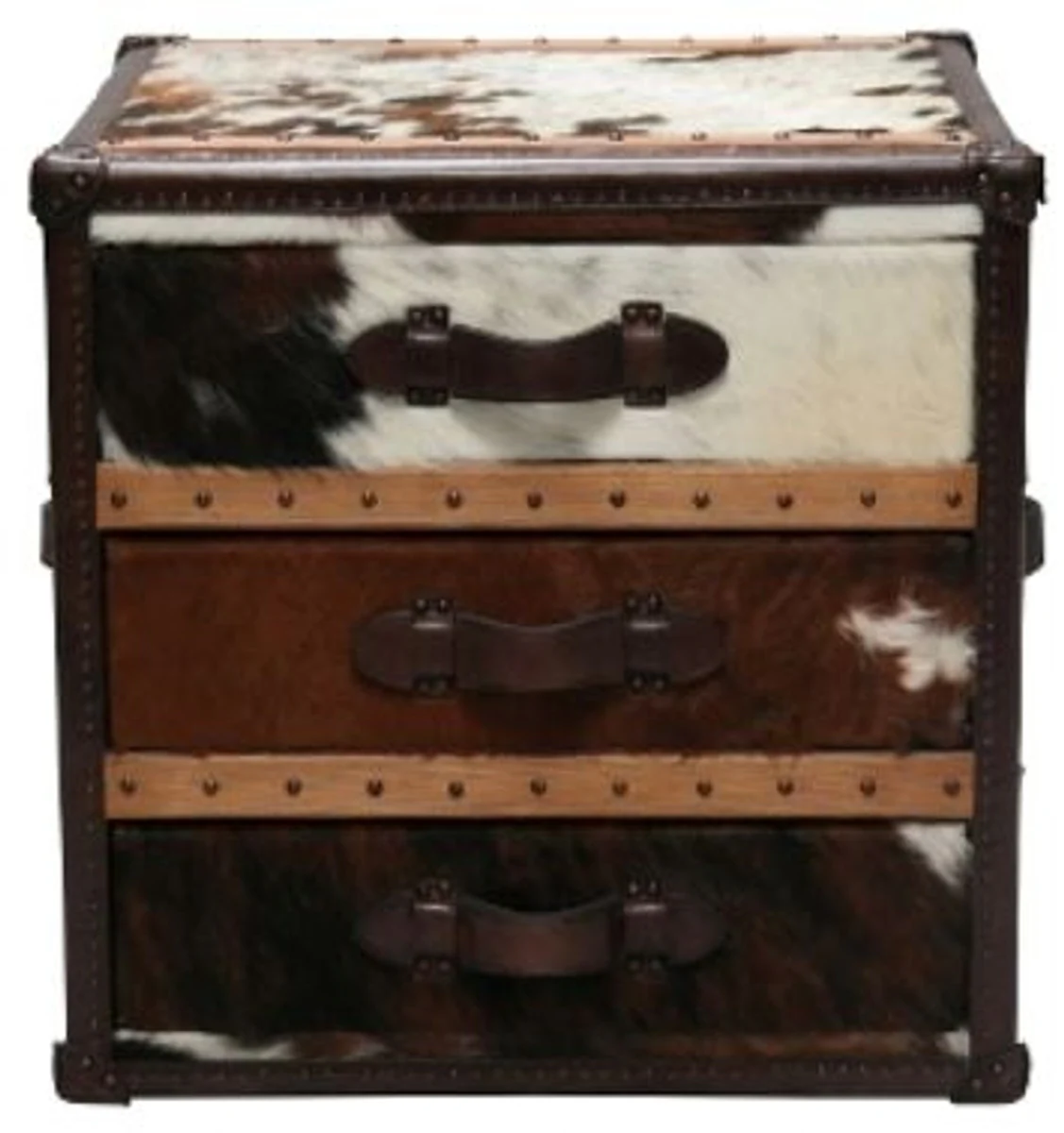 Luxury side table with 3 drawers brown / white 63 x 60 x H. 67 cm - handmade side table in a suitcase look