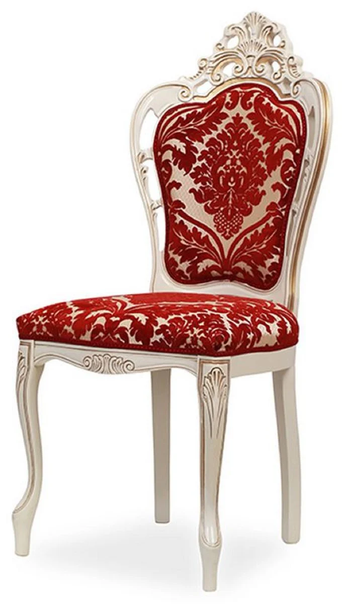 Luxury Baroque Dining Room Chair Set of 4 with Elegant Pattern Red / White / Beige / Gold - Baroque Style Kitchen Chairs - Magnificent Luxury Dining Room Furniture in Baroque Style - Noble & Magnificent