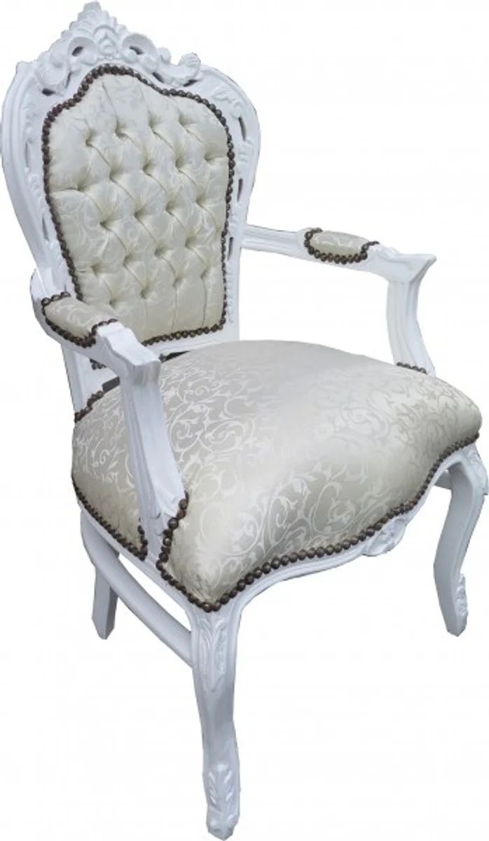 Baroque Dining Room Chair with Armrests White Pattern / White - Antique Furniture - Limited Edition