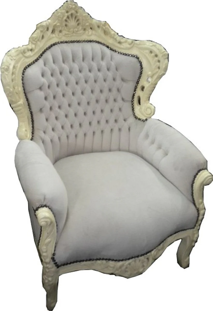 Barock Sessel King Creme/Creme Samtstoff