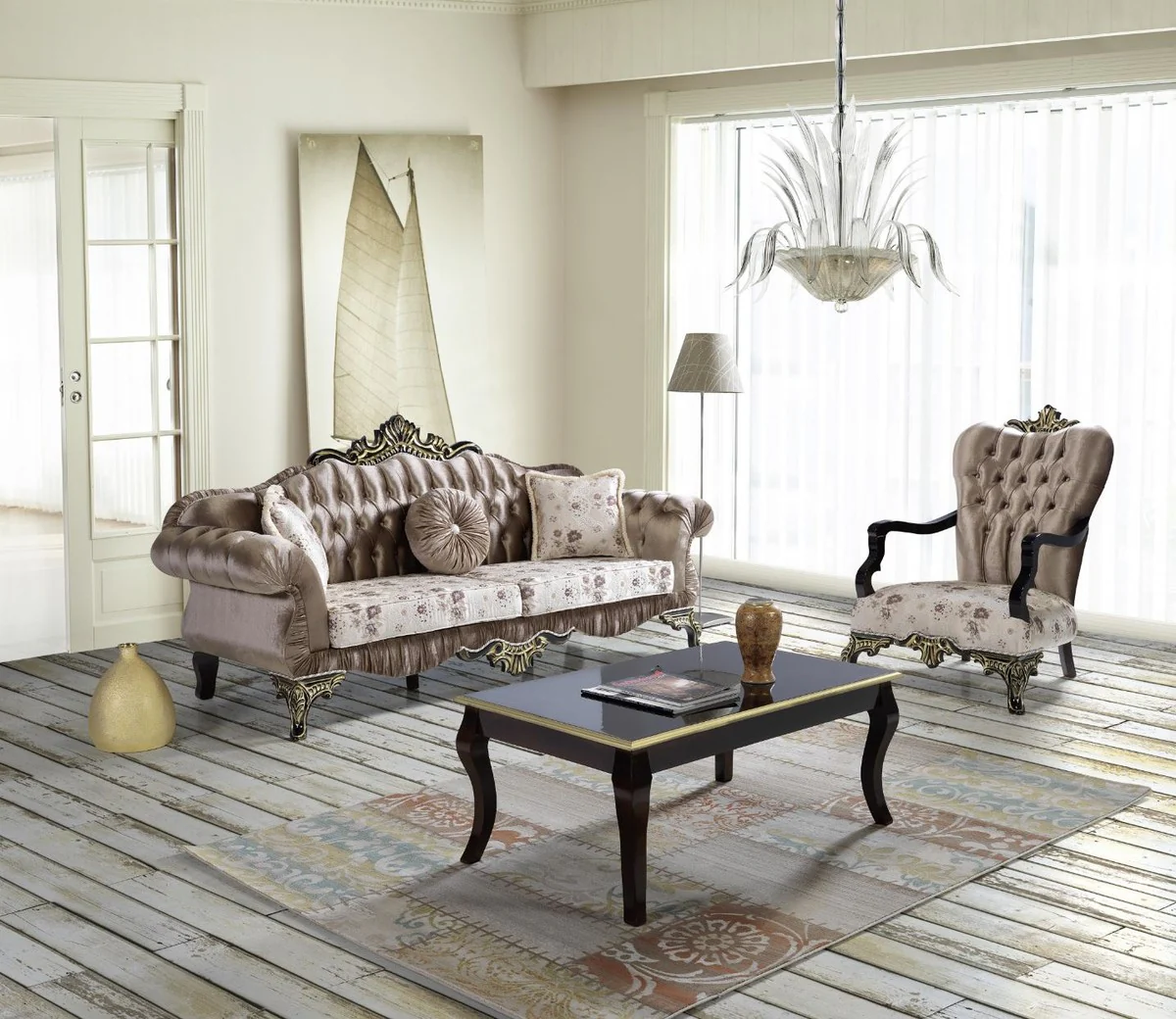 Baroque coffee table black / gold 100 x 74 x H. 46 cm - solid wood living room table in baroque style - baroque living room furniture