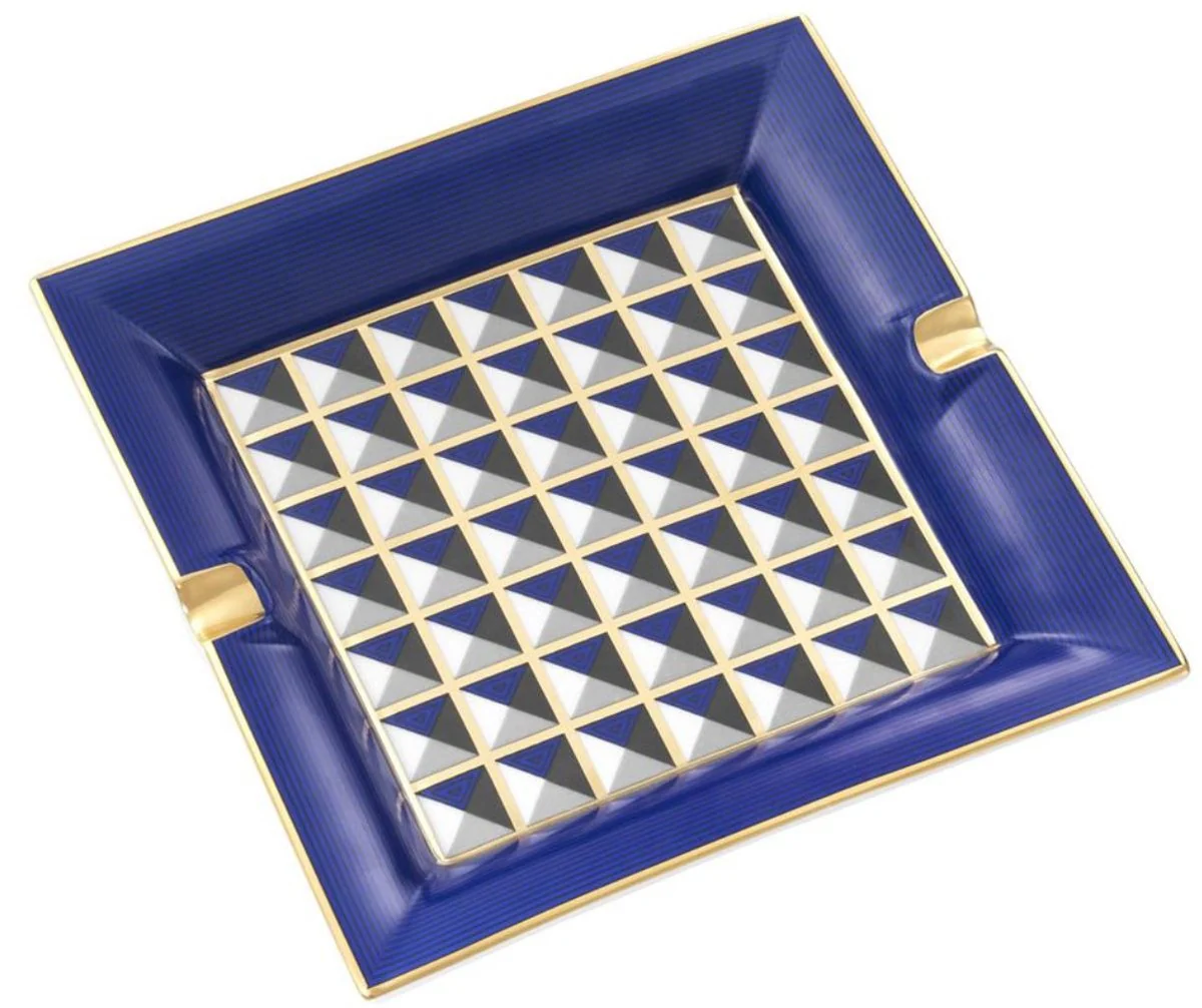 Luxury porcelain design ashtray blue / multicolored 24.5 x 24.5 x H. 3.5 cm - living room accessories
