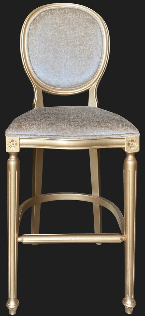 Baroque Bar Chair Gold / Gold - Handcrafted Solid Wood Antique Style Bar Stool with Velvet Fabric - Baroque Bar Furniture
