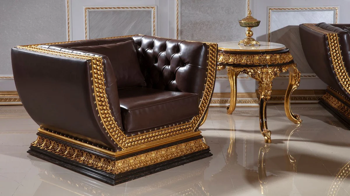 Luxury baroque side table white / dark brown / gold - magnificent solid wood table in baroque style - baroque living room furniture - noble and magnificent