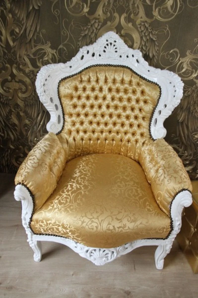 Baroque Armchair King Gold Pattern / White - Furniture Antique Style