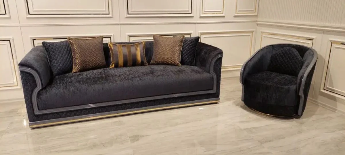 Luxury Art Deco Sofa Purple / Gray / Gold - Living Room Sofa - Hotel Sofa - Luxury Art Deco Living Room & Hotel Furniture