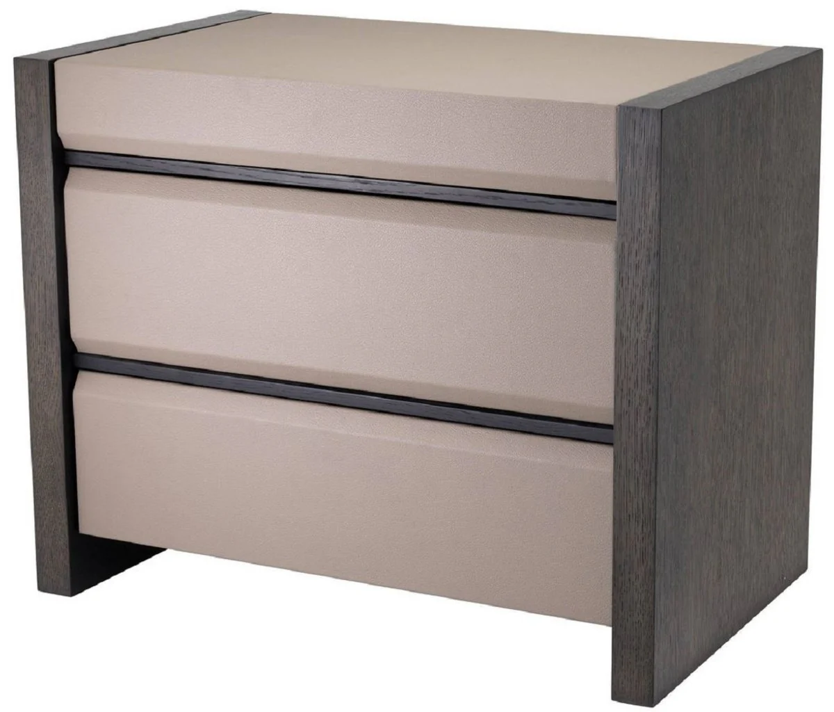 Luxury bedside table gray / mocha colors 76 x 46 x H. 61.5 cm - side table with 2 drawers and leather look - luxury bedroom furniture
