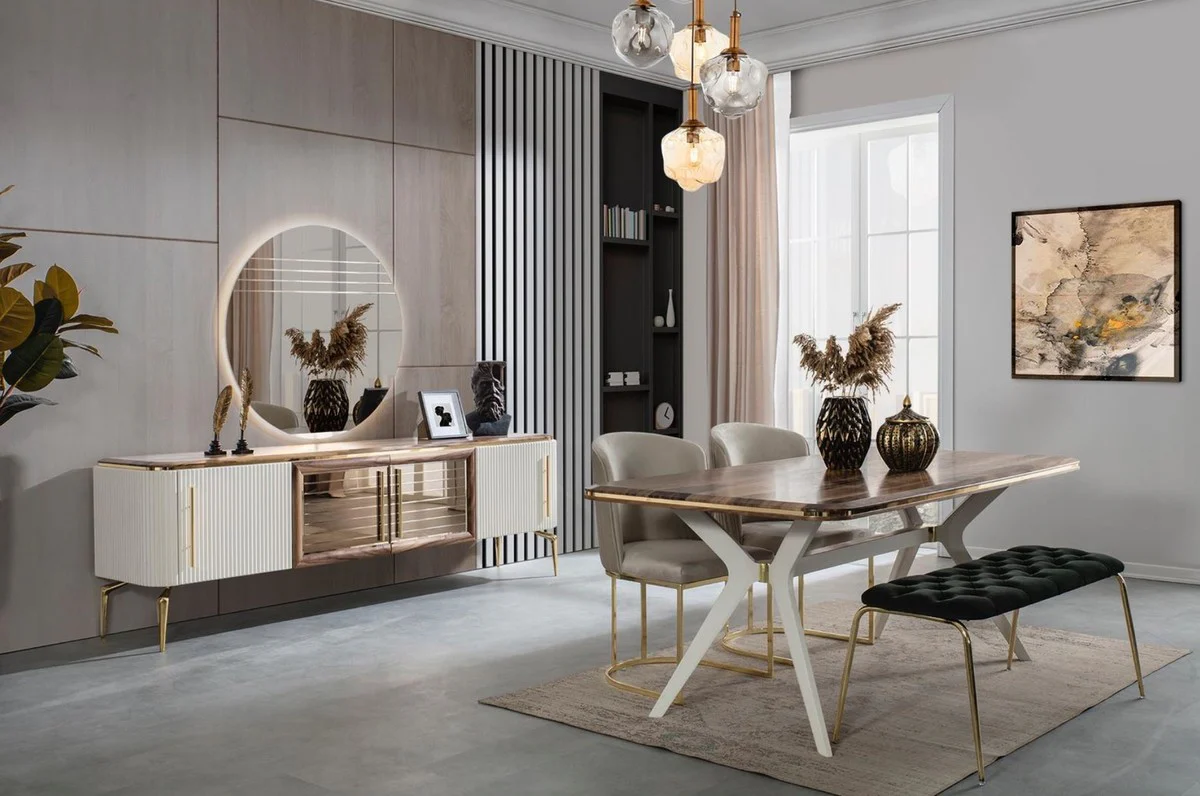 Luxury Art Deco Dining Room Set - 1 Dining Room Table & 4 Dining Chairs & 1 Bench - Art Deco Dining Room Furniture