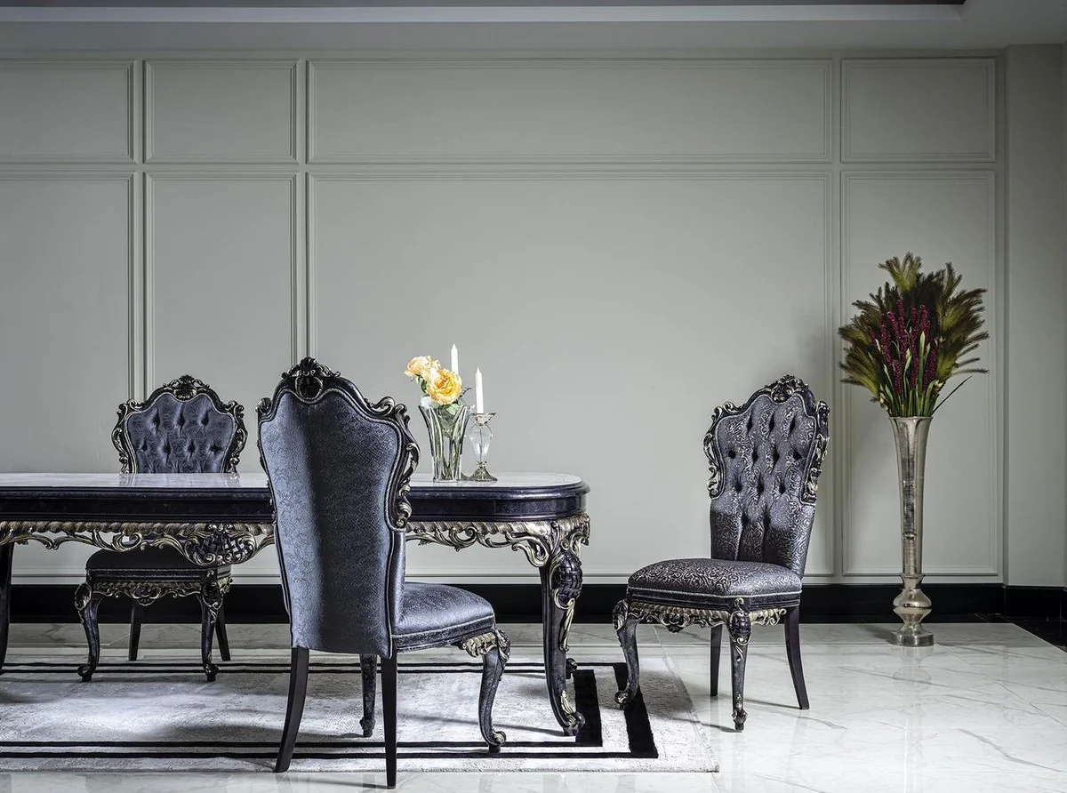 Luxury Baroque Dining Room Chair Set Blue / Gold - Handmade Kitchen Chairs Set of 6 - Baroque Dining Room Furniture - Noble & Magnificent