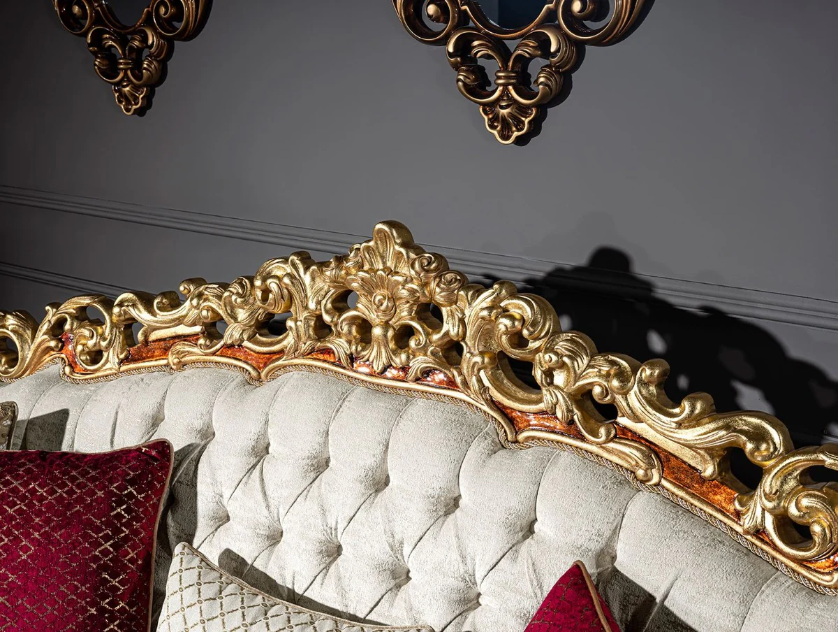 Luxury Baroque Sofa White / Gold / Brown / Gold - Magnificent living room sofa with decorative pillows - Baroque furniture