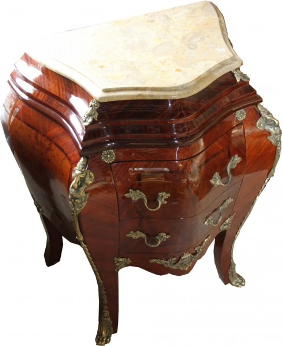 Baroque chest of drawers mahogany brown with cream marble top - chest of drawers